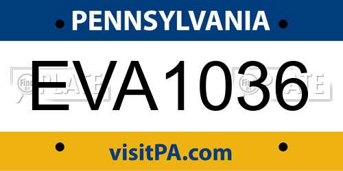 EVA1036 Pennsylvania License Plate