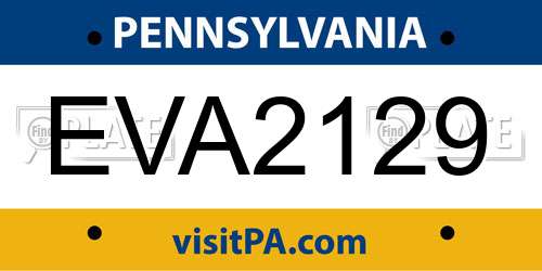 EVA2129 Pennsylvania License Plate