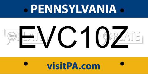 EVC10Z Pennsylvania License Plate