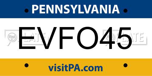 EVFO45 Pennsylvania License Plate