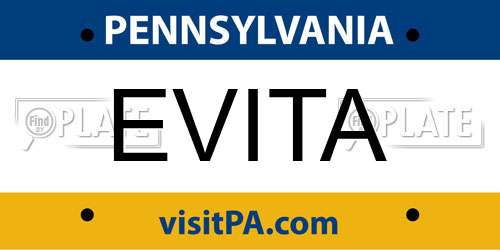 EVITA Pennsylvania License Plate