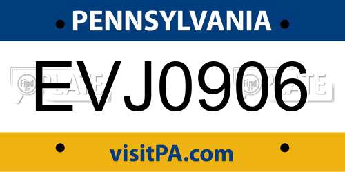 EVJ0906 Pennsylvania License Plate