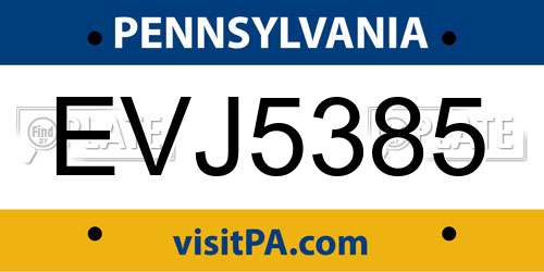 EVJ5385 Pennsylvania License Plate