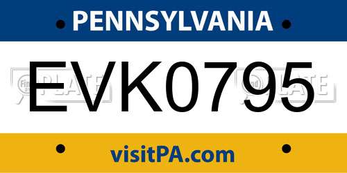 EVK0795 Pennsylvania License Plate