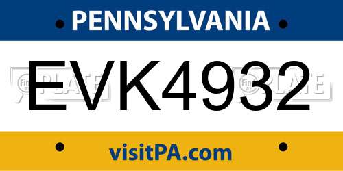 EVK4932 Pennsylvania License Plate