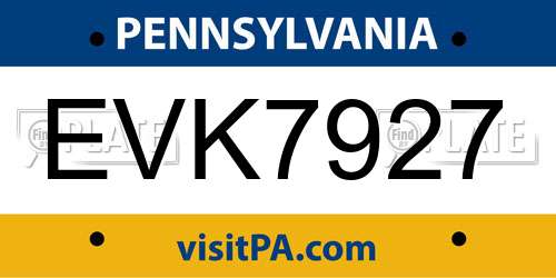 EVK7927 Pennsylvania License Plate