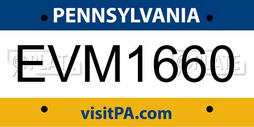 EVM1660 Pennsylvania License Plate