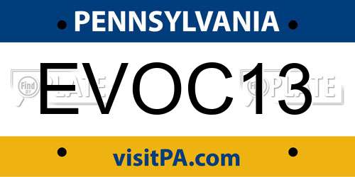 EVOC13 Pennsylvania License Plate