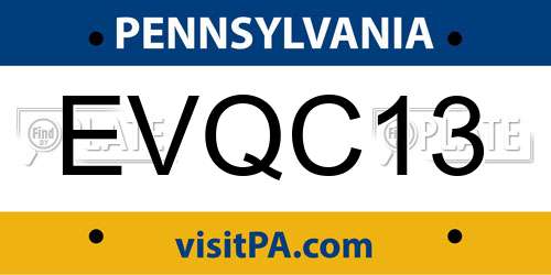 EVQC13 Pennsylvania License Plate