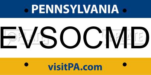 EVSOCMD Pennsylvania License Plate