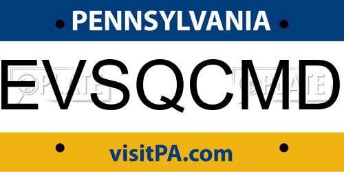 EVSQCMD Pennsylvania License Plate
