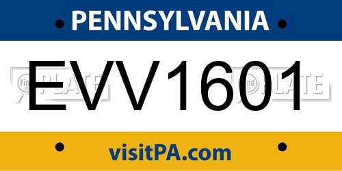EVV1601 Pennsylvania License Plate