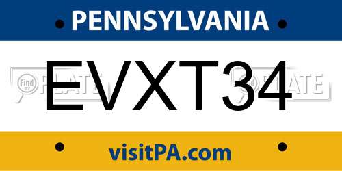 EVXT34 Pennsylvania License Plate
