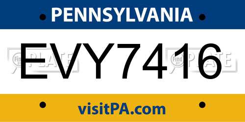EVY7416 Pennsylvania License Plate
