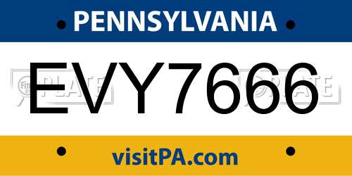 EVY7666 Pennsylvania License Plate