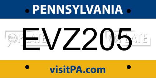 EVZ205 Pennsylvania License Plate