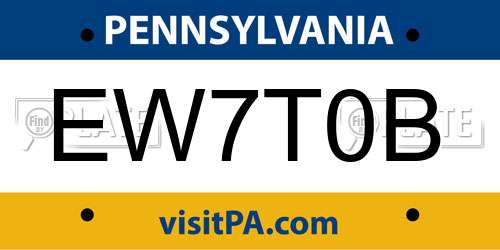 EW7T0B Pennsylvania License Plate
