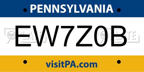 EW7Z0B Pennsylvania License Plate