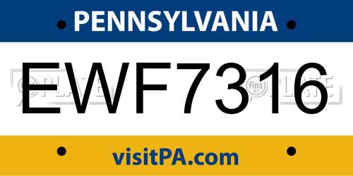 EWF7316 Pennsylvania License Plate