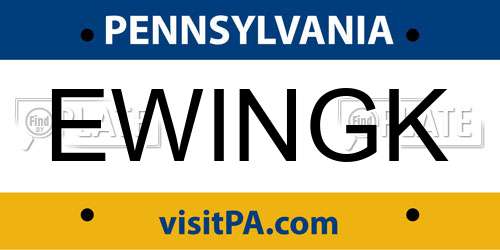 EWINGK Pennsylvania License Plate