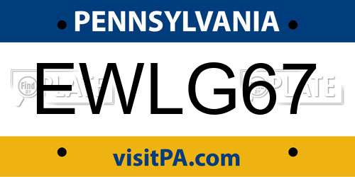 EWLG67 Pennsylvania License Plate