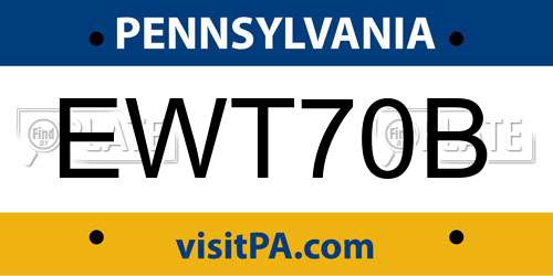 EWT70B Pennsylvania License Plate