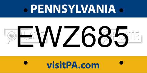 EWZ685 Pennsylvania License Plate