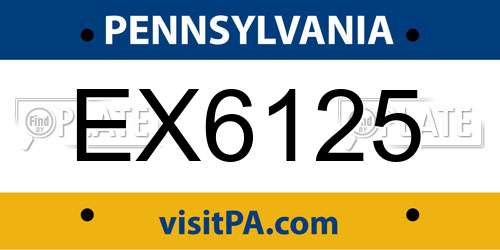 EX6125 Pennsylvania License Plate