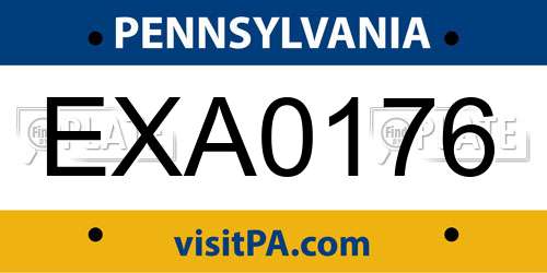 EXA0176 Pennsylvania License Plate