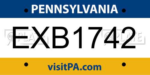 EXB1742 Pennsylvania License Plate