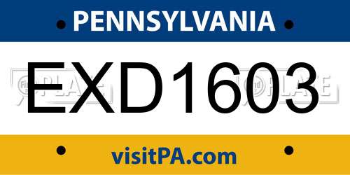 EXD1603 Pennsylvania License Plate