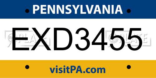 EXD3455 Pennsylvania License Plate