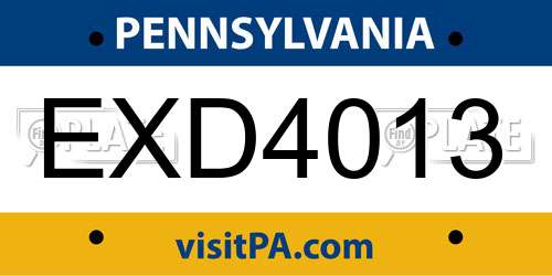 EXD4013 Pennsylvania License Plate