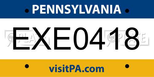 EXE0418 Pennsylvania License Plate