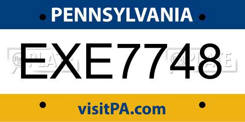 EXE7748 Pennsylvania License Plate