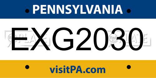 EXG2030 Pennsylvania License Plate