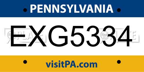 EXG5334 Pennsylvania License Plate