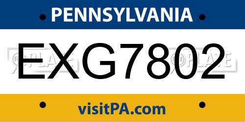 EXG7802 Pennsylvania License Plate