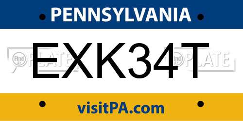 EXK34T Pennsylvania License Plate