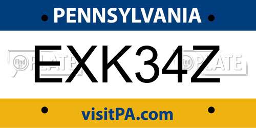 EXK34Z Pennsylvania License Plate