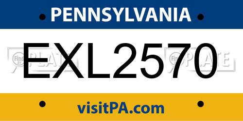 EXL2570 Pennsylvania License Plate