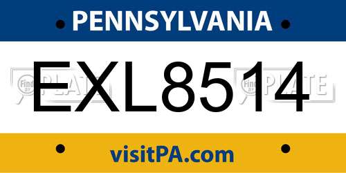 EXL8514 Pennsylvania License Plate