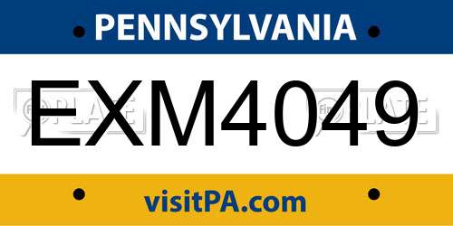 EXM4049 Pennsylvania License Plate