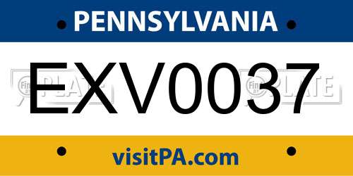 EXV0037 Pennsylvania License Plate