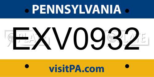 EXV0932 Pennsylvania License Plate