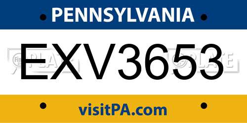 EXV3653 Pennsylvania License Plate