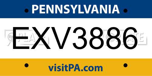 EXV3886 Pennsylvania License Plate