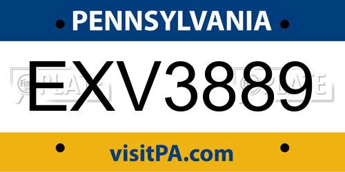 EXV3889 Pennsylvania License Plate