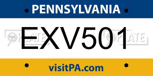 EXV501 Pennsylvania License Plate