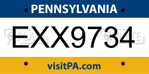 EXX9734 Pennsylvania License Plate